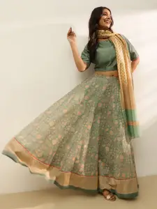 Fabindia Embroidered Ready to Wear Cotton Silk Lehenga & Blouse With Dupatta
