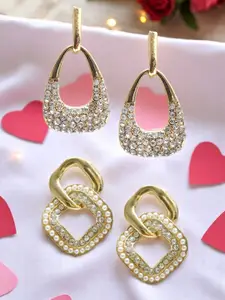 OOMPH Set Of 2 Crystals Studded & Beaded Contemporary Drop Earrings