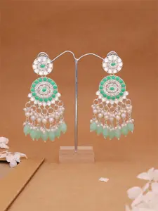 Anouk Silver-Plated Artificial Stones Studded And Beaded Contemporary Drop Earrings