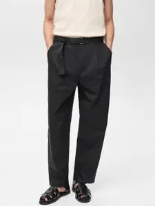 MANGO MAN Mid-Rise Relaxed Fit Pleated Detail Chinos with Belt