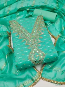 KALINI Teal Chanderi Butti Silk Embroiderd & Coding Work Unstitched Dress Material