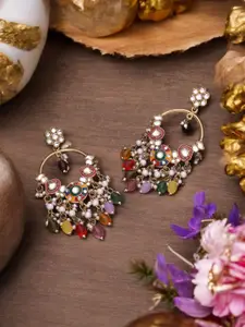 Anouk Gold-Plated Artificial Studded and Beaded Contemporary Chandbalis