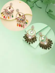 Anouk Set Of 2 Gold-Plated Artificial Stones Studded & Beads Beaded Chandbalis