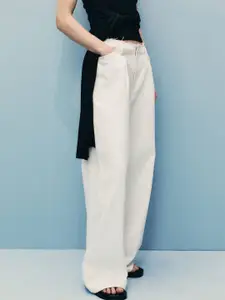 MANGO Women Frayed Waist Wide Leg  Jeans