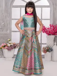 BAESD Girls Printed Mirror Work Ready to Wear Lehenga & Blouse With Dupatta