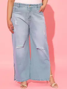 CURVY STREET RUGGED Women Original Flared High-Rise Slash Knee Jeans