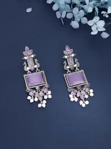 Anouk Silver-Plated Artificial Stones Studded and Beaded Contemporary Drop Earrings