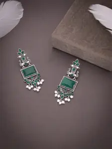 Anouk Silver-Plated Artificial Stones Studded & Beads Beaded Square Drop Earrings