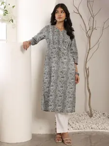 Chowkhat Paisley Printed Notch Neck Cotton Straight Kurta