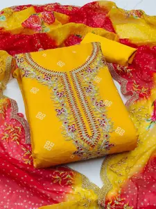 Panzora Bandhani Printed Sequinned Unstitched Dress Material