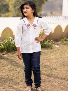 Sangria Girls Embroidered Cotton Large Collar Shirt-Style Top