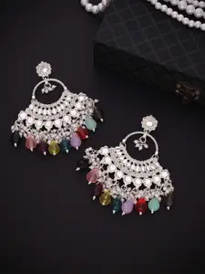 Anouk Silver-Plated Artificial Stones Studded & Beads Beaded Chandbalis