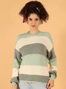 NoBarr Women Round Neck Striped Pullover