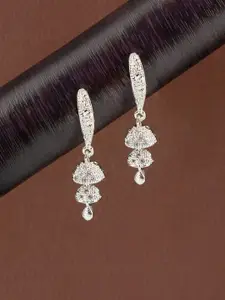 PRIVIU Silver-Plated American Diamond Studded Dome Shaped Jhumkas