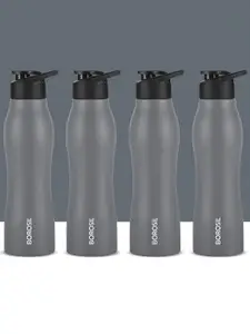 BOROSIL Grey & Black 4 Piece Stainless Steel Solid Water Bottle
