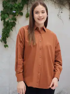 DressBerry Women Classic Fit Solid Spread Collar Cotton Formal Shirt