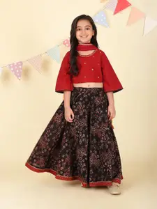 Fabindia Girls Printed Ready to Wear Cotton Lehenga & Blouse With Dupatta