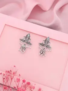 Anouk Silver Plated Artificial Stones Studded & Beads Beaded Dome Shaped Jhumkas