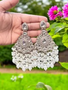 Anouk Gold Plated Artificial Stones Studded and Beaded Contemporary Drop Earrings