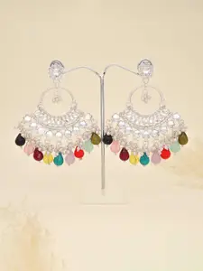 Anouk Silver-Plated Artificial Studded and Beaded Contemporary Chandbalis