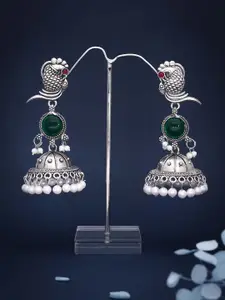 Anouk Silver-Plated Artificial Stones Studded & Beads Beaded Oxidised Dome Jhumkas
