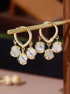 Anouk Gold-Plated Artificial Stones Studded Contemporary Shaped Drop Earrings
