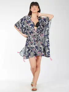 SZN Women Printed Embroidered Tie-Up Shrug