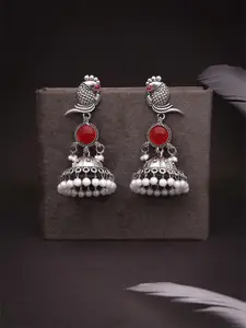 Anouk Silver Plated Artificial Stones Studded & Beads Beaded Dome Shaped Jhumkas