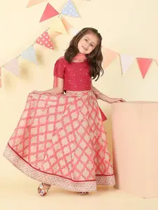 Fabindia Girls Printed Ready to Wear Cotton Silk Gotta Patti Lehenga & Blouse With Dupatta