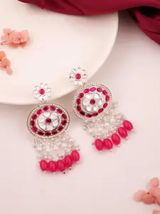 Anouk Silver-Plated Artificial Stones Studded And Beaded Contemporary Drop Earrings