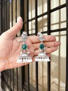 Anouk Silver-Plated Artificial Stones and Beaded Dome Shaped Jhumkas