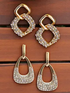 OOMPH Set Of 2 Crystals Studded & Beaded Contemporary Drop Earrings