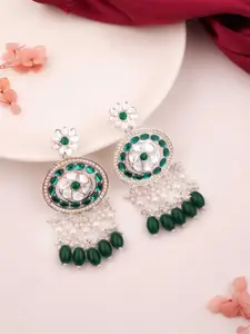 Anouk Silver-Plated Artificial Stones Studded & Beads Beaded Geometric Drop Earrings