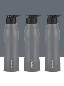 BOROSIL Grip Go Grey 3 Pieces Stainless Steel Water Bottle