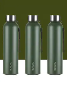 BOROSIL Green Set of 3 Stainless Steel Solid Water Bottle