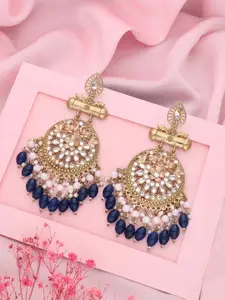 Anouk Gold-Plated Artificial Stones Studded & Beads Beaded Contemporary Drop Earrings
