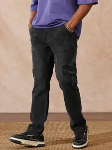 WROGN Men Comfort Relaxed Fit Mid-Rise Light Fade Cargo Style Jeans