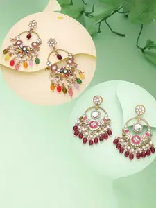 Anouk Set Of 2 Artificial Stones Studded & Beads Beaded Contemporary Drop Earrings