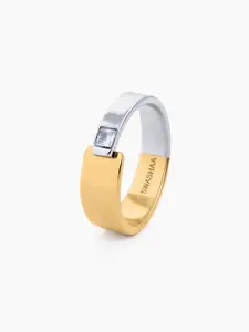 SWASHAA Men Gold & Silver-Plated Cubic Zirconia-Studded Finger Ring