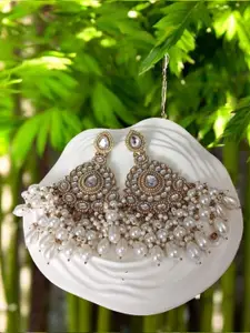 Anouk Gold Plated Artificial Stones Studded and Beaded Contemporary Drop Earrings