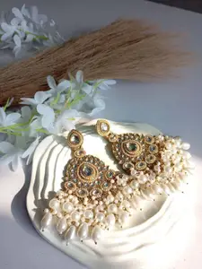 Anouk Gold Plated Artificial Stones Studded and Beaded Contemporary Drop Earrings