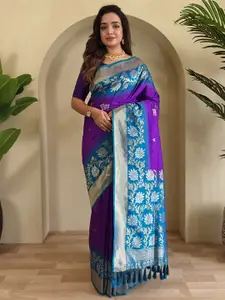 DEVATITHI Women Woven Design Zari Silk Blend Saree