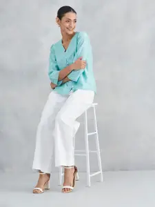 Fabindia Women V-Neck Embroidered Cotton Top