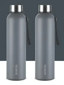 BOROSIL Grey & Black 2 Piece Stainless Steel Solid Water Bottle
