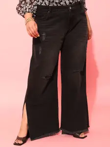 CURVY STREET Women Pure Cotton Comfort Flared High-Rise Slash Knee Jeans