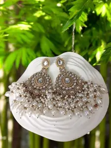 Anouk Gold-Plated Artificial Stones Studded And Beaded Contemporary Drop Earrings