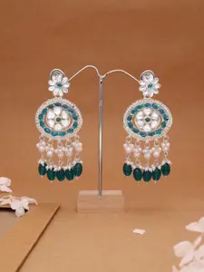 Anouk Silver Plated Artificial Stones Studded and Beaded Circular Shaped Drop Earrings