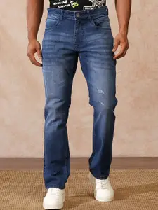 WROGN Men Comfort Straight Fit Mid-Rise Mildly Distressed Light Fade Jeans