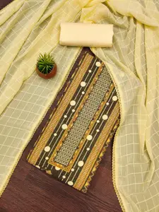 KALINI Yellow Embroidered Unstitched Dress Material