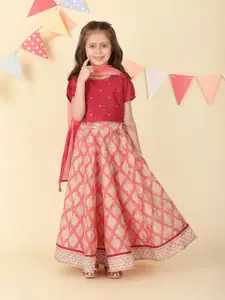 Fabindia Girls Printed Ready to Wear Cotton Silk Gotta Patti Lehenga & Blouse With Dupatta